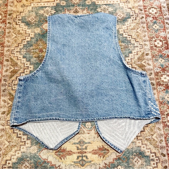 Y2K Denim vest with white embroidered accents one size - Picture 6 of 13